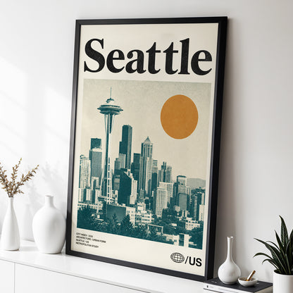 Seattle Sun Study, beige, green, gold minimalist wall art displayed in a styled interior, gallery view 2