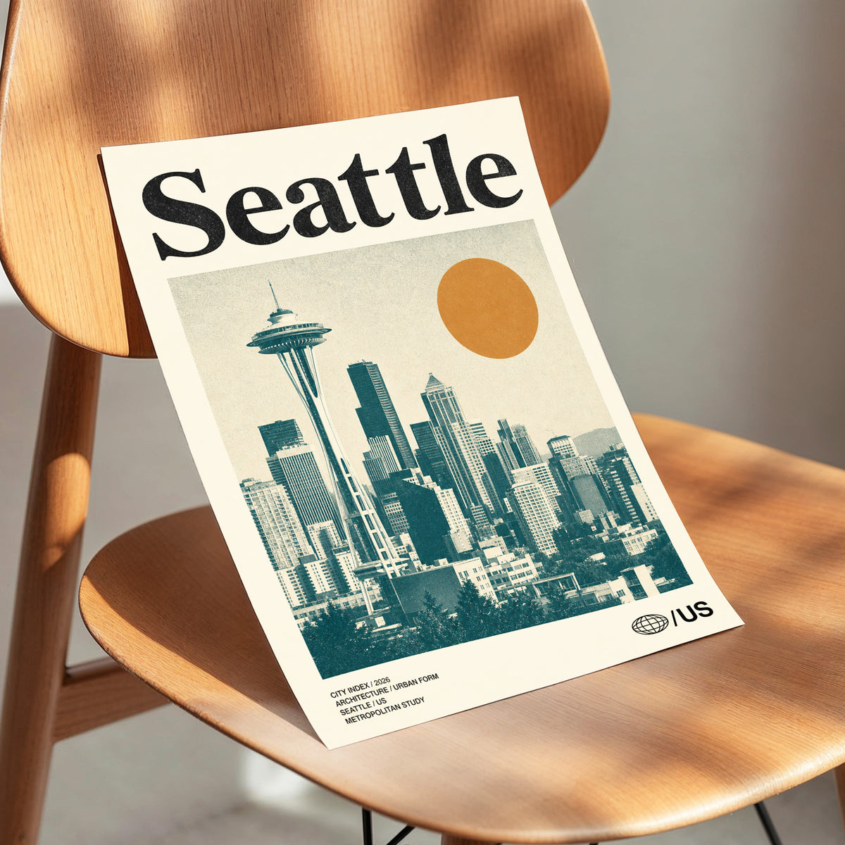 Seattle Sun Study, beige, green, gold minimalist wall art displayed in a styled interior, gallery view 3