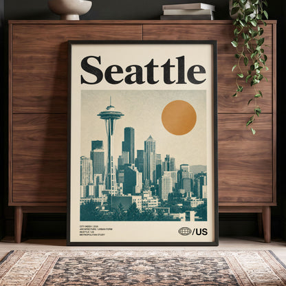 Seattle Sun Study, beige, green, gold minimalist wall art displayed in a styled interior, gallery view 4