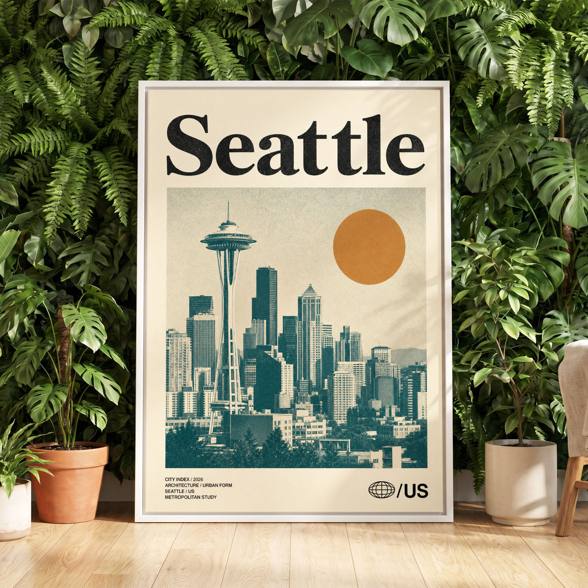 Seattle Sun Study, beige, green, gold minimalist wall art displayed in a styled interior, gallery view 5