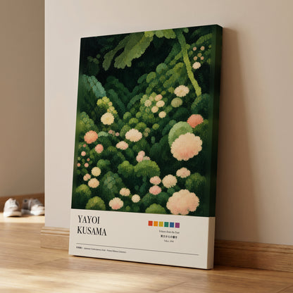 Secret Garden Echoes, green, beige, pink floral wall art on canvas displayed in a styled interior, gallery view 1