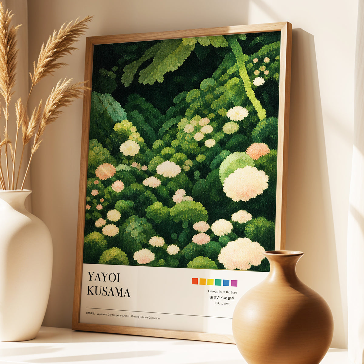 Secret Garden Echoes, green, beige, pink floral wall art displayed in a styled interior, gallery view 3