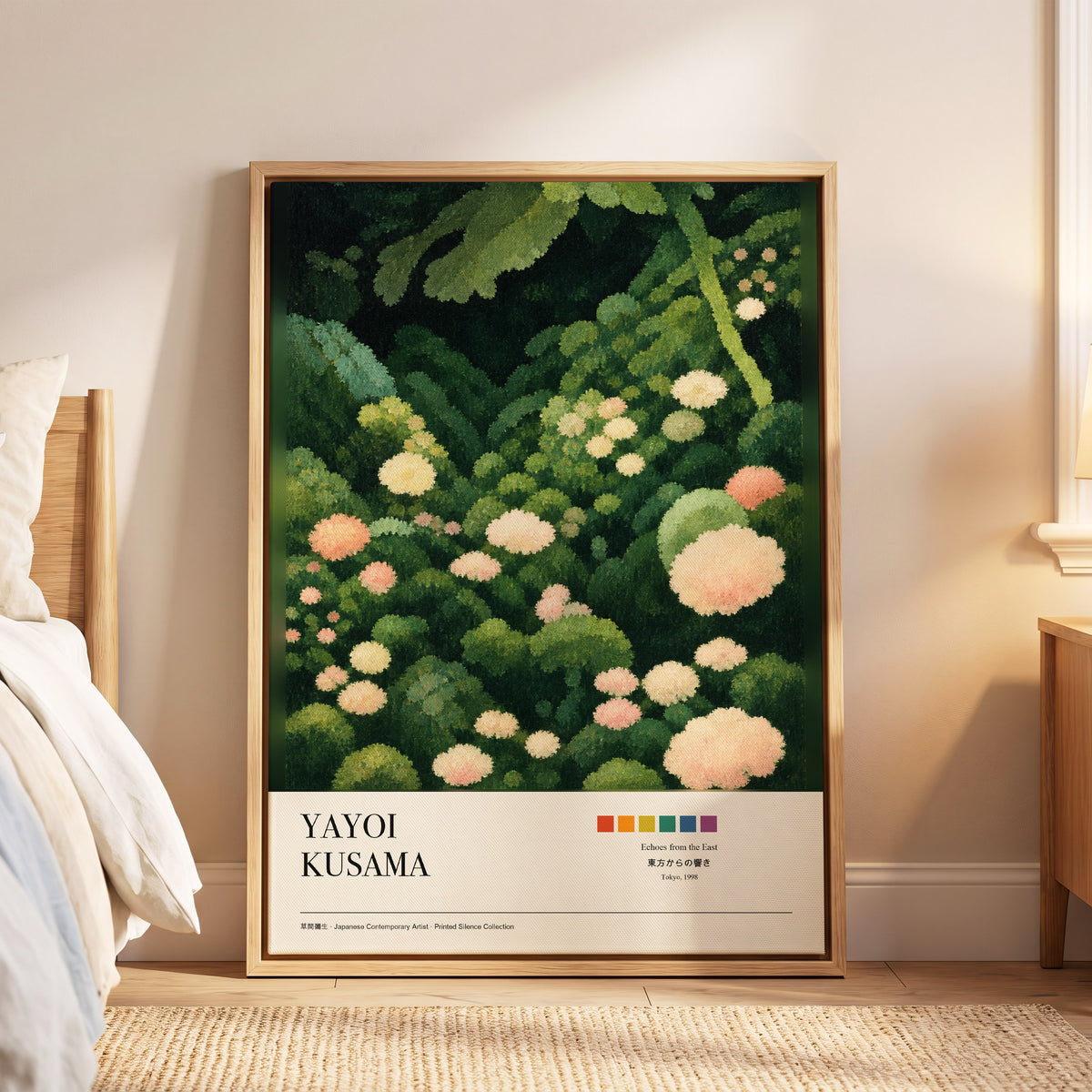 Secret Garden Echoes, green, beige, pink floral wall art displayed in a styled interior, gallery view 5