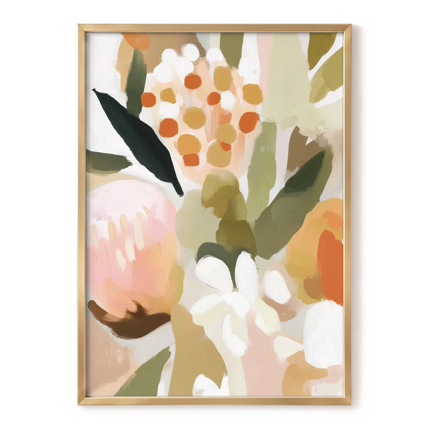 Seedheads and Soft Petals, pink, green, beige floral wall art, front artwork view