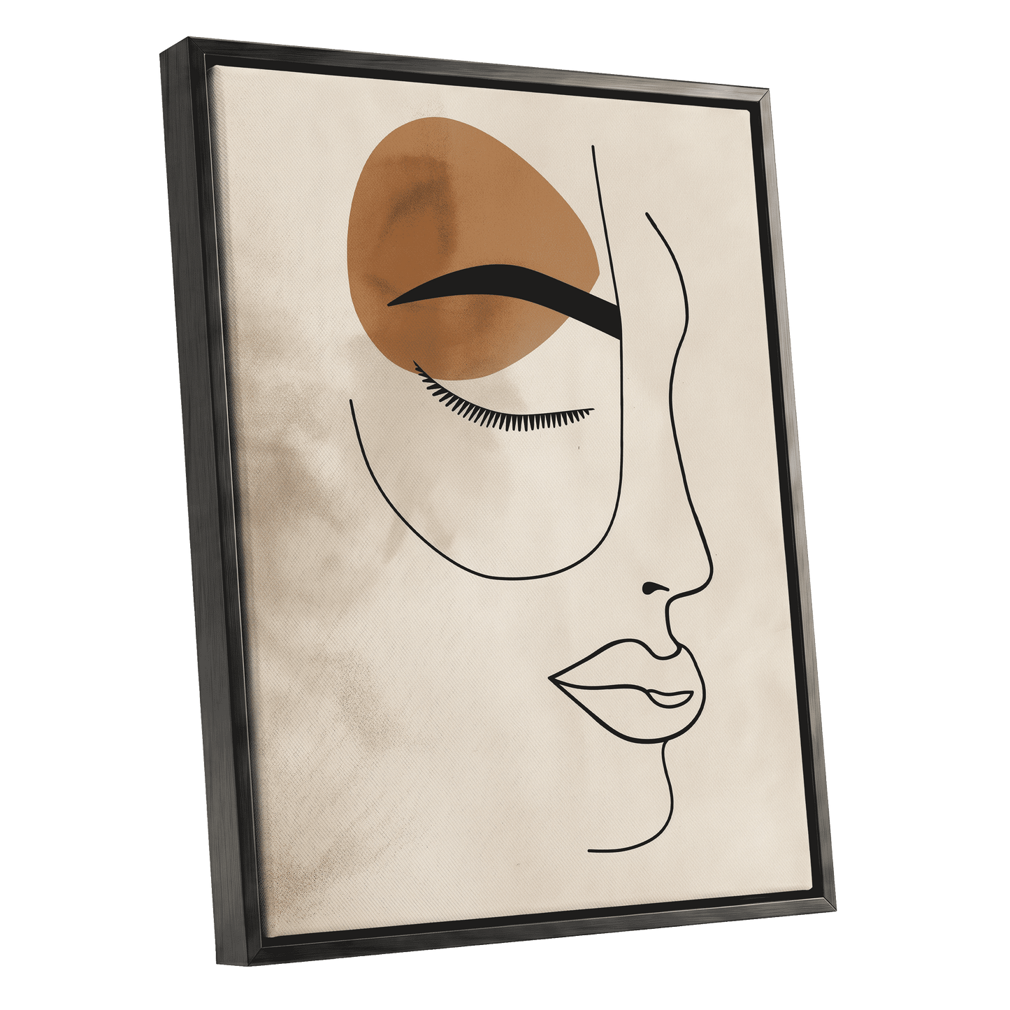 Sepia Daydream, black, beige, brown minimalist wall art shown as a black framed canvas wall art