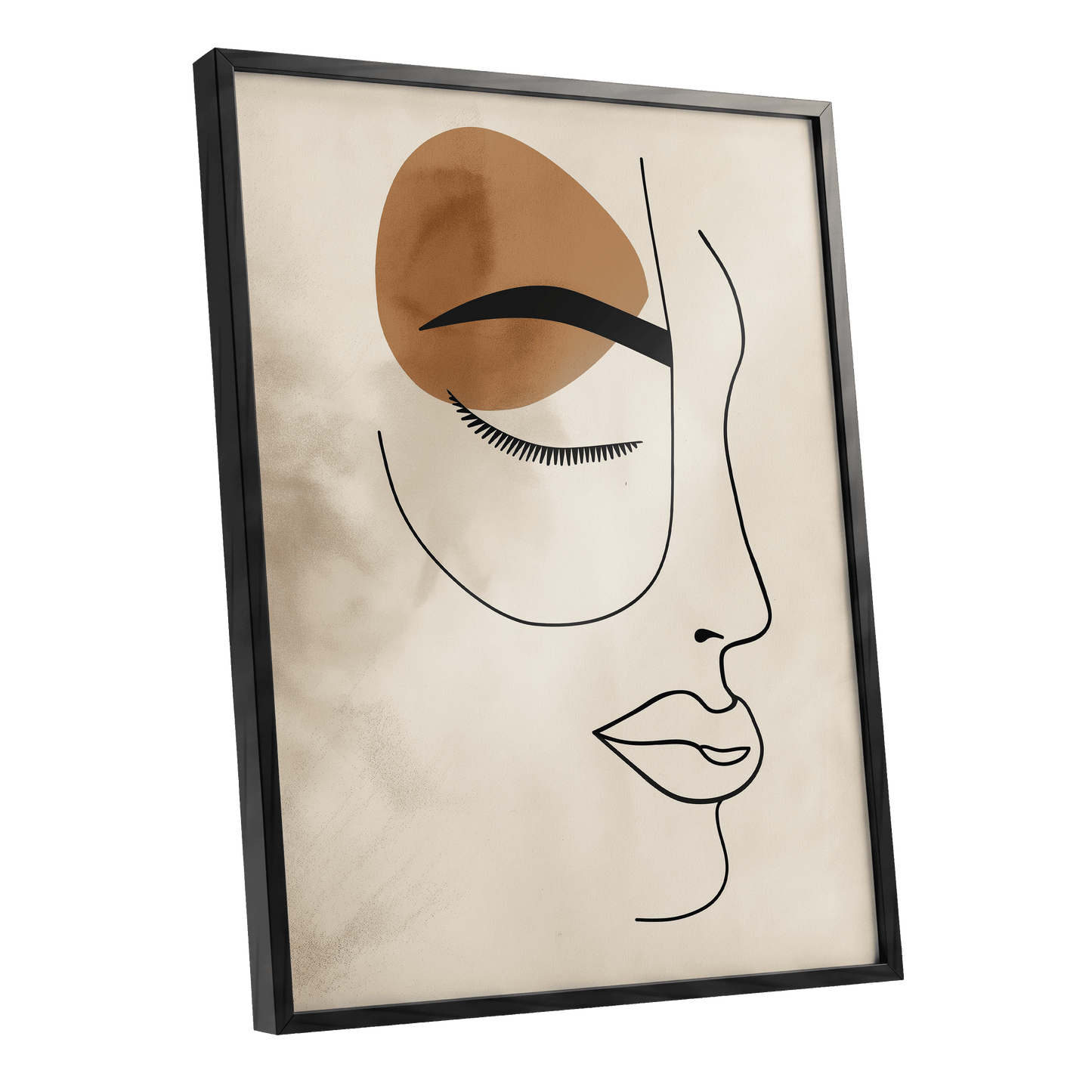 Sepia Daydream, black, beige, brown minimalist wall art shown as a black framed poster wall art print