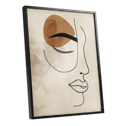 Sepia Daydream, black, beige, brown minimalist wall art shown as a black framed poster wall art print