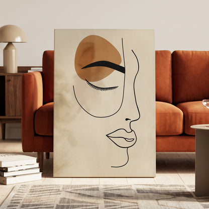 Sepia Daydream, black, beige, brown minimalist wall art on canvas displayed in a styled interior, gallery view 1