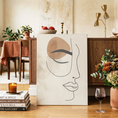 Sepia Daydream, black, beige, brown minimalist wall art on canvas displayed in a styled interior, gallery view 2