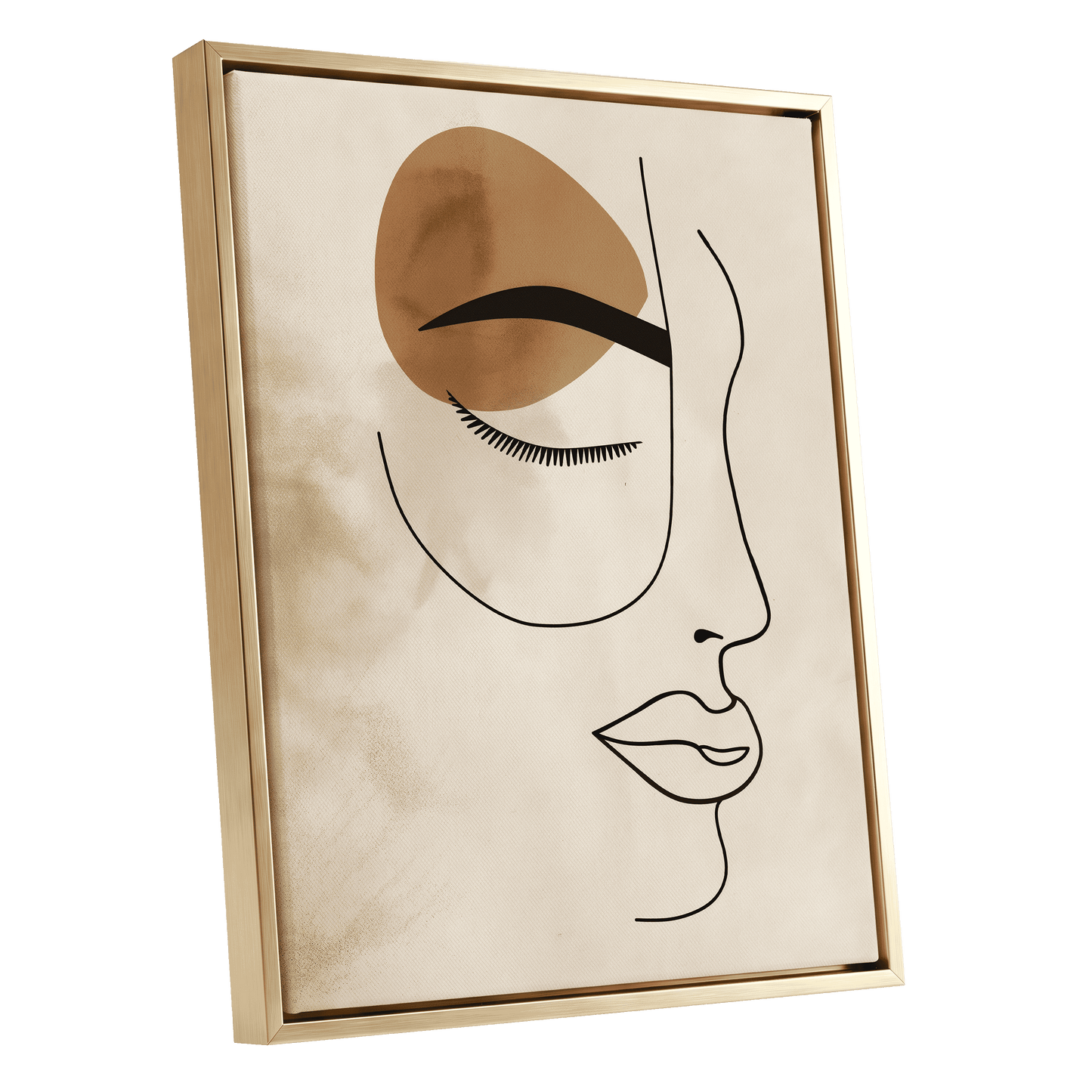 Sepia Daydream, black, beige, brown minimalist wall art shown as a gold framed canvas wall art