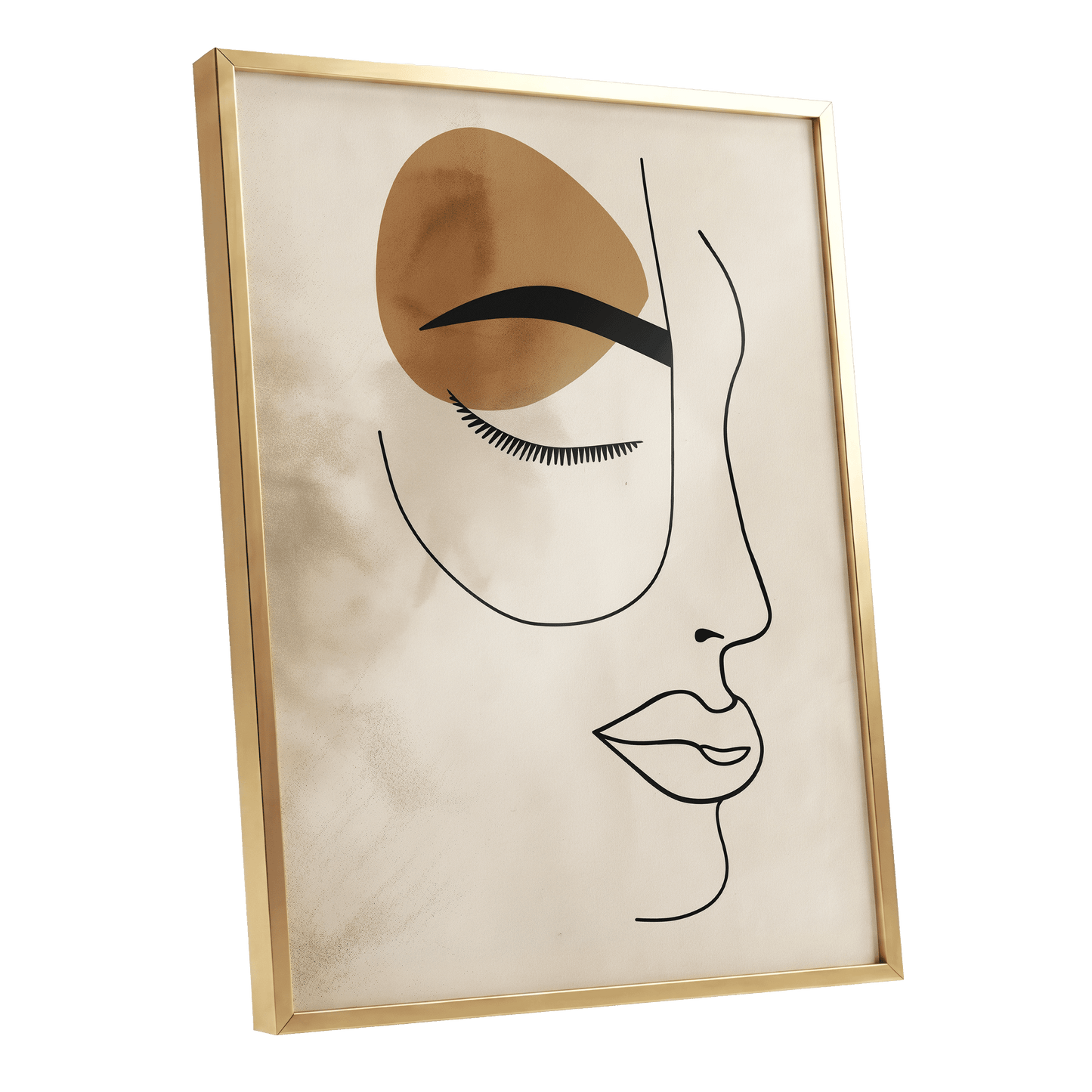Sepia Daydream, black, beige, brown minimalist wall art shown as a gold framed poster wall art print