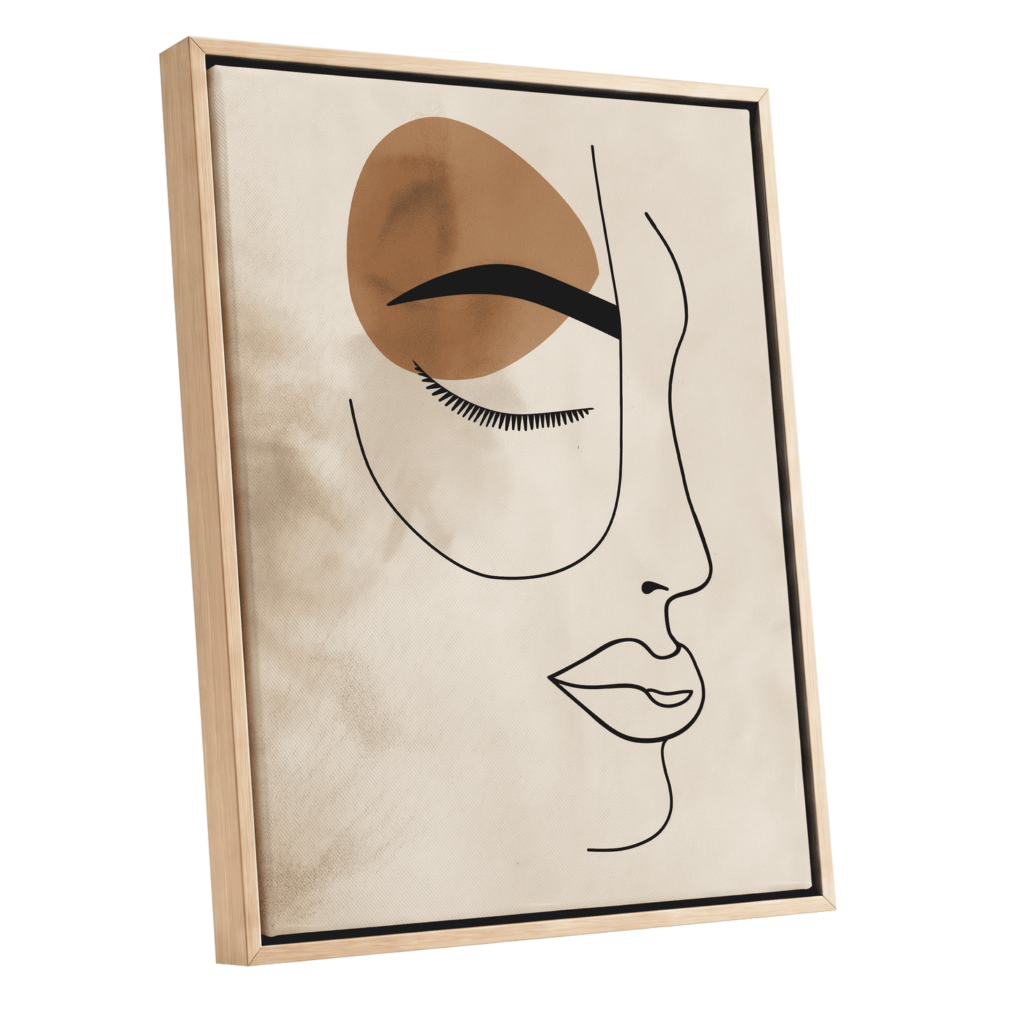 Sepia Daydream, black, beige, brown minimalist wall art shown as a oak framed canvas wall art