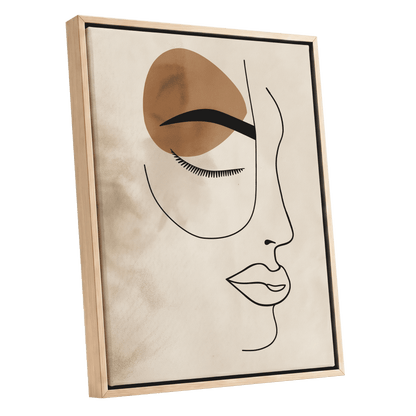 Sepia Daydream, black, beige, brown minimalist wall art shown as a oak framed canvas wall art