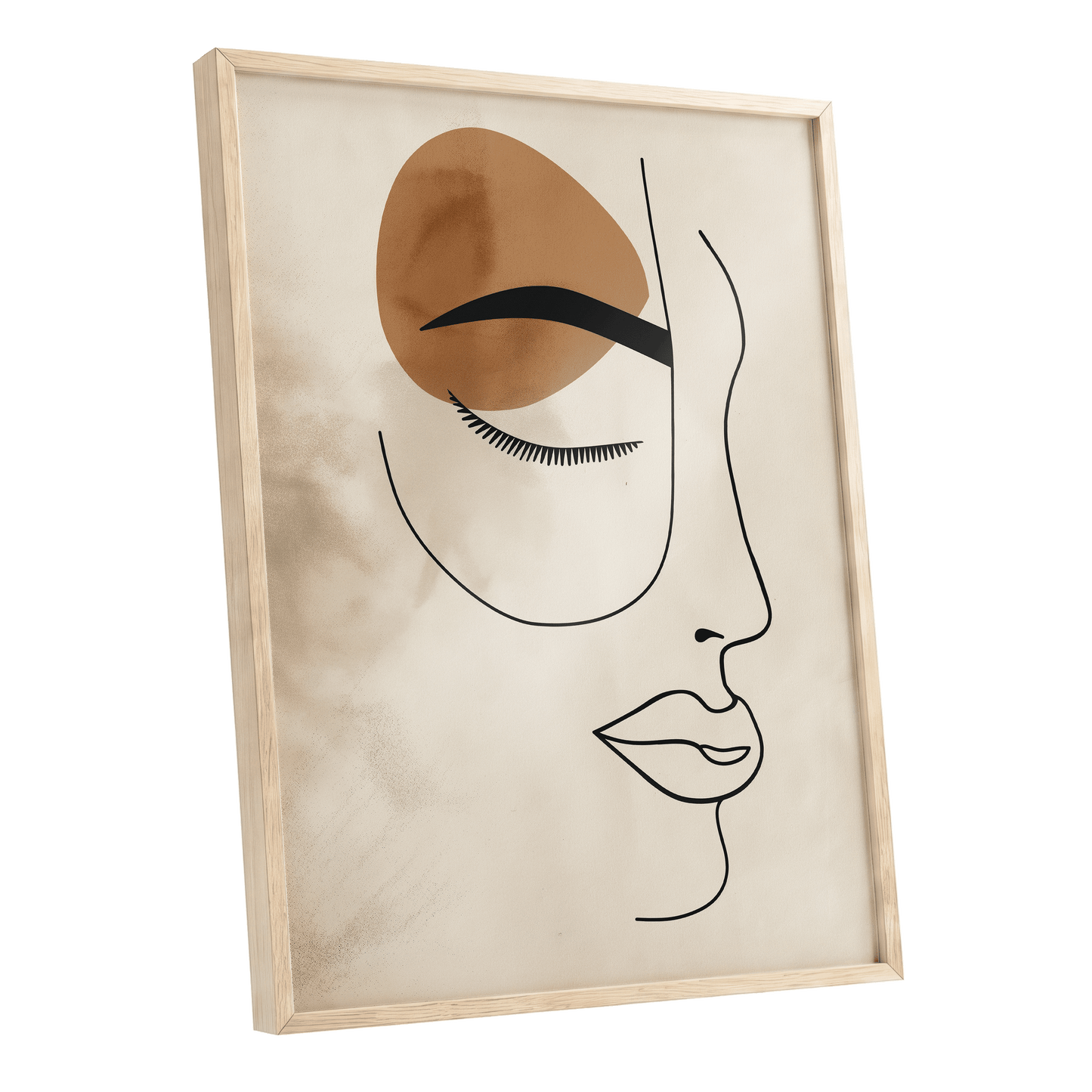 Sepia Daydream, black, beige, brown minimalist wall art shown as a oak framed poster wall art print