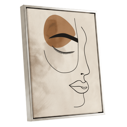 Sepia Daydream, black, beige, brown minimalist wall art shown as a silver framed canvas wall art