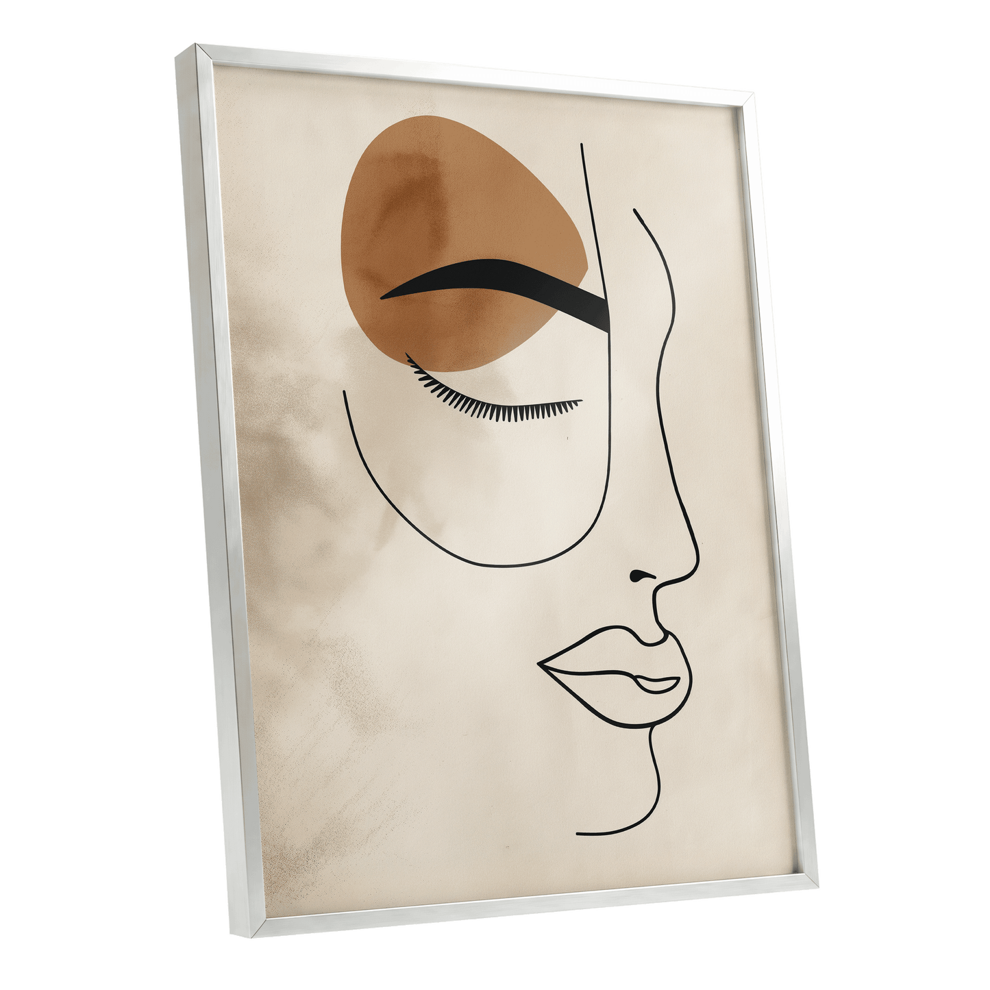 Sepia Daydream, black, beige, brown minimalist wall art shown as a silver framed poster wall art print