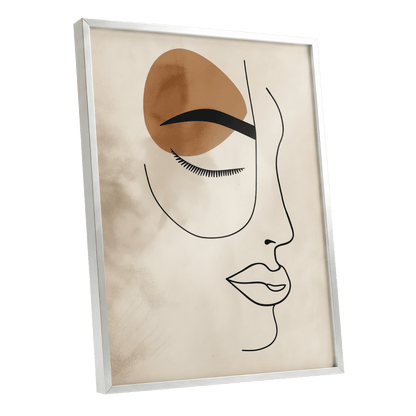 Sepia Daydream, black, beige, brown minimalist wall art shown as a silver framed poster wall art print