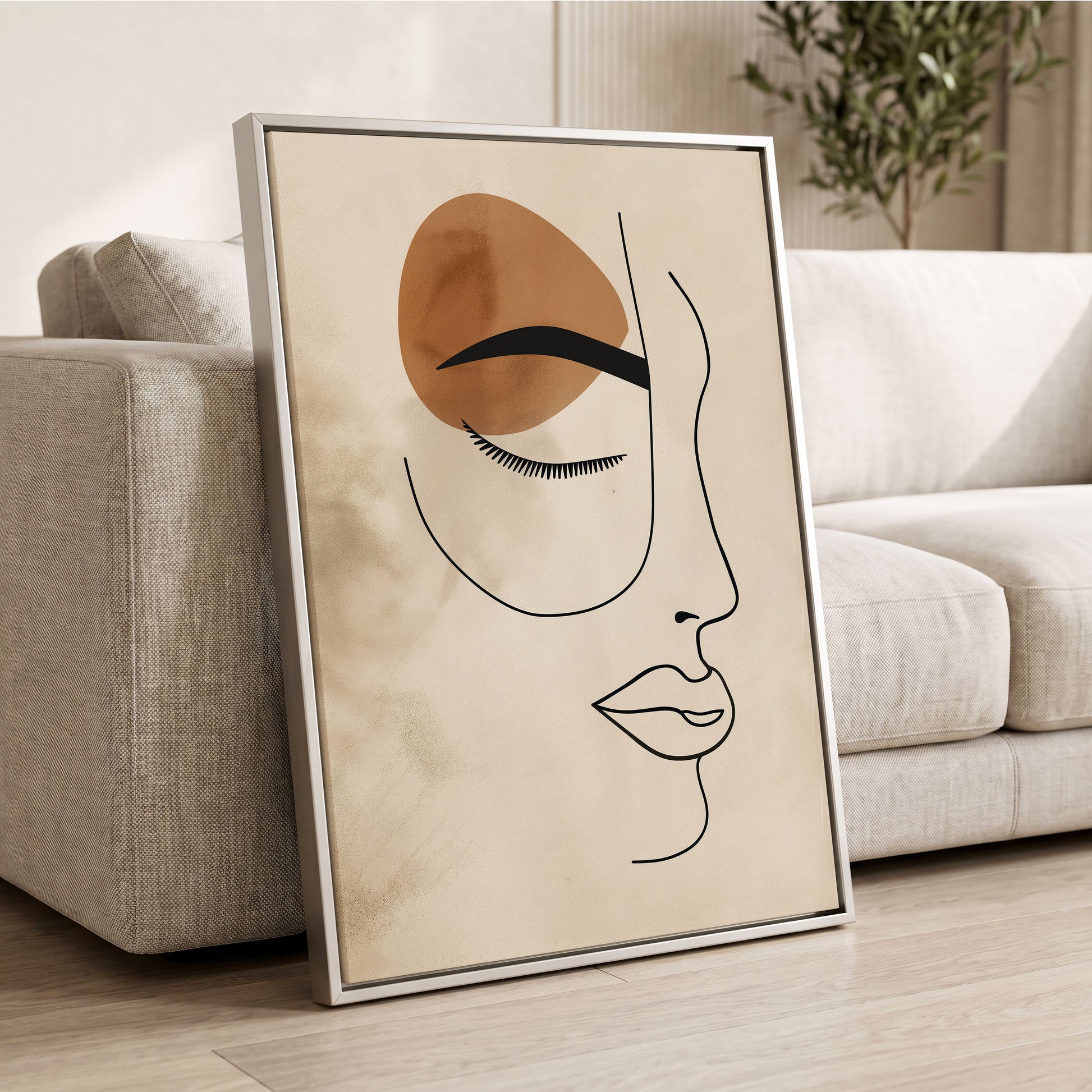 Sepia Daydream, black, beige, brown minimalist wall art displayed in a styled interior, gallery view 2