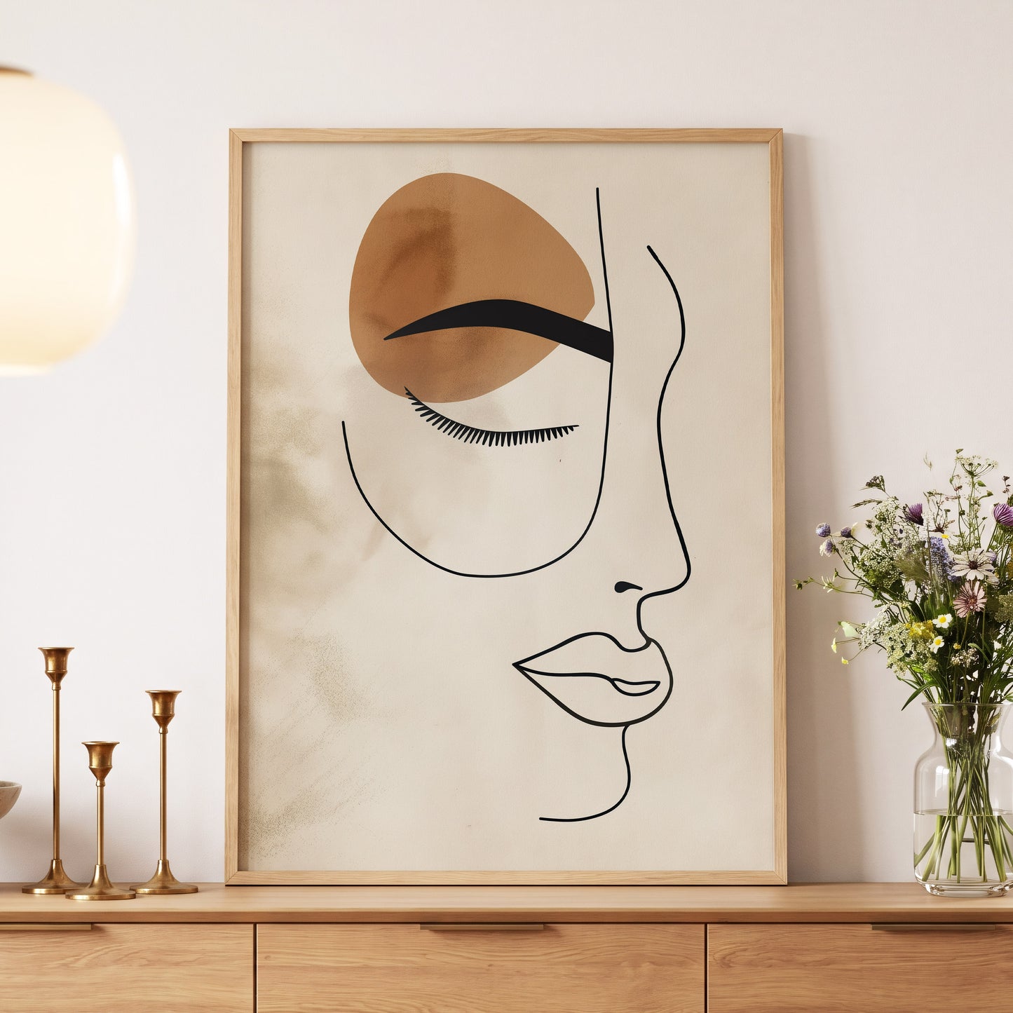 Sepia Daydream, black, beige, brown minimalist wall art displayed in a styled interior, gallery view 5