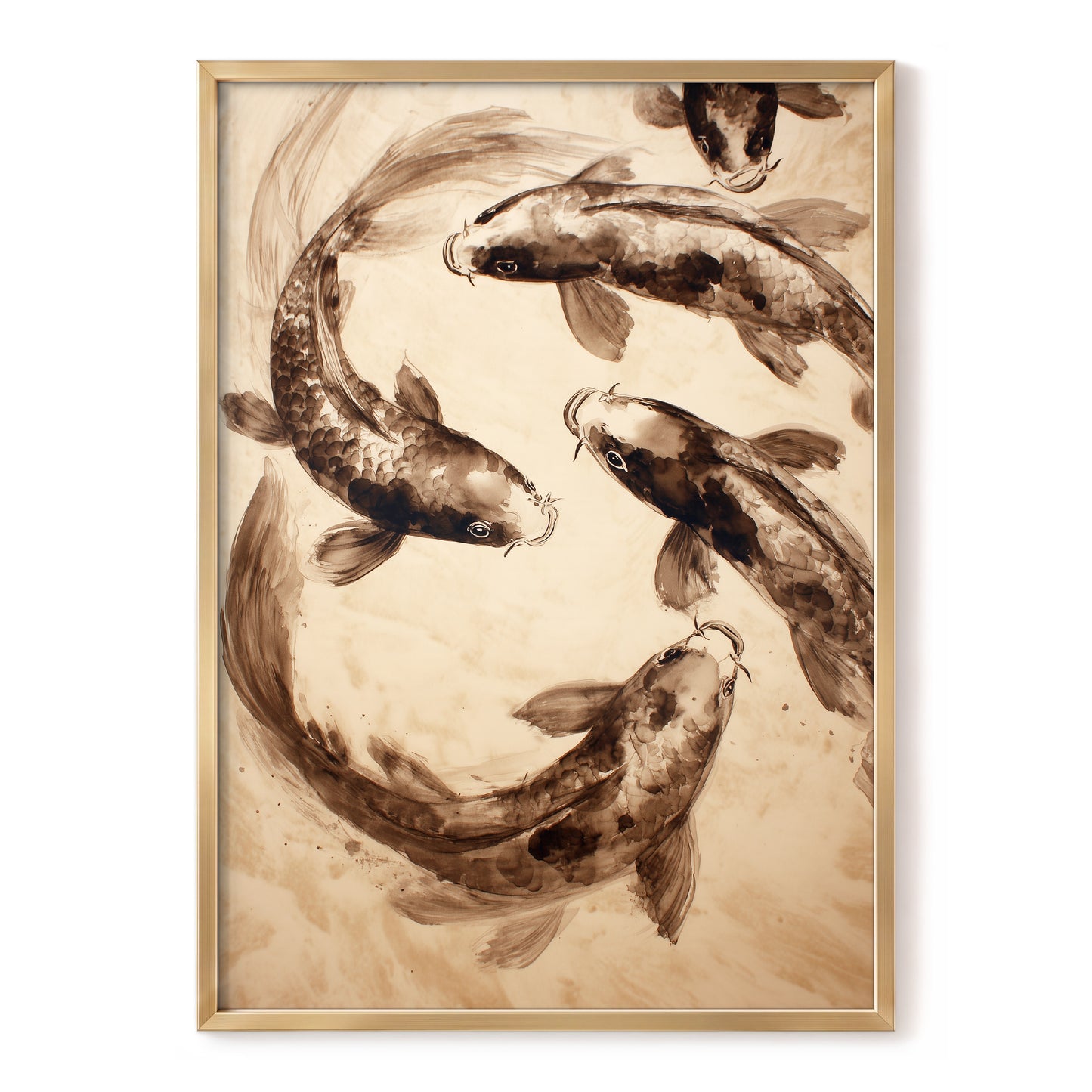 Sepia Koi Current, beige, brown, black nature wall art, front artwork view