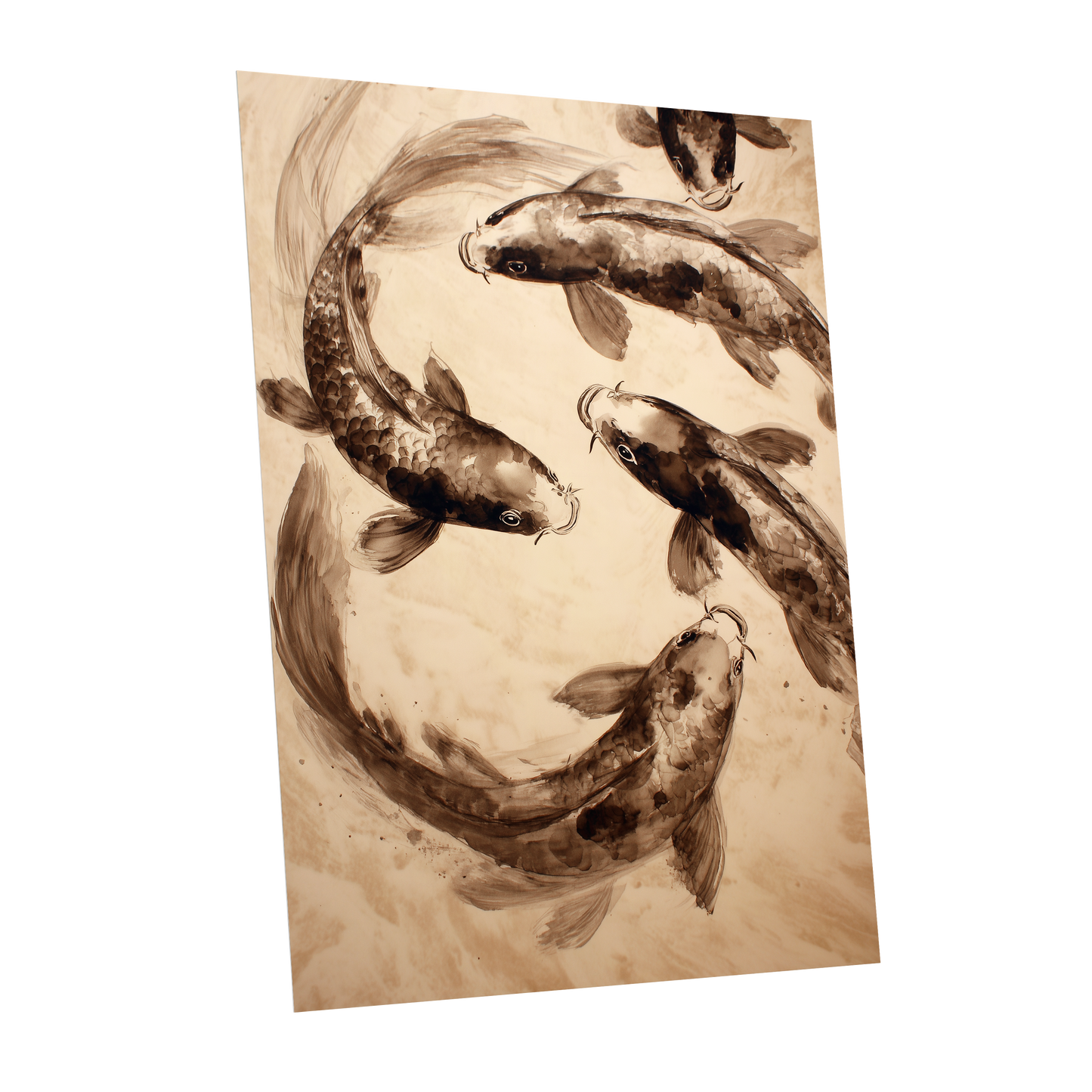 Sepia Koi Current, beige, brown, black nature wall art shown as a unframed poster wall art print