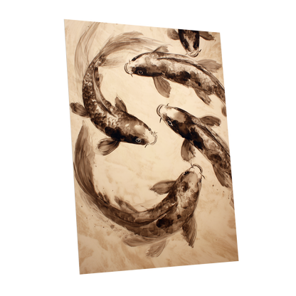 Sepia Koi Current, beige, brown, black nature wall art shown as a unframed poster wall art print