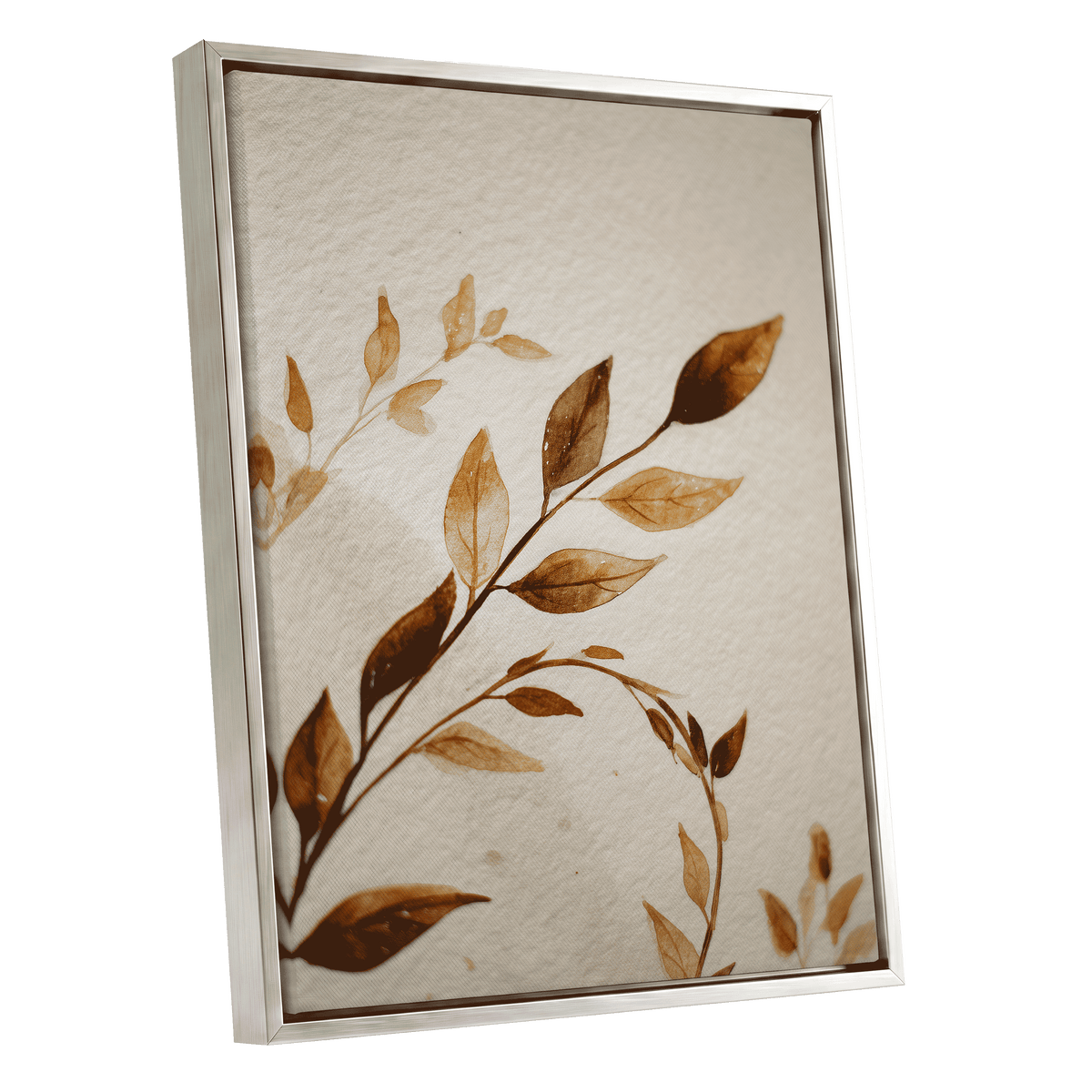Sepia Leaf Reverie – silver framed canvas option