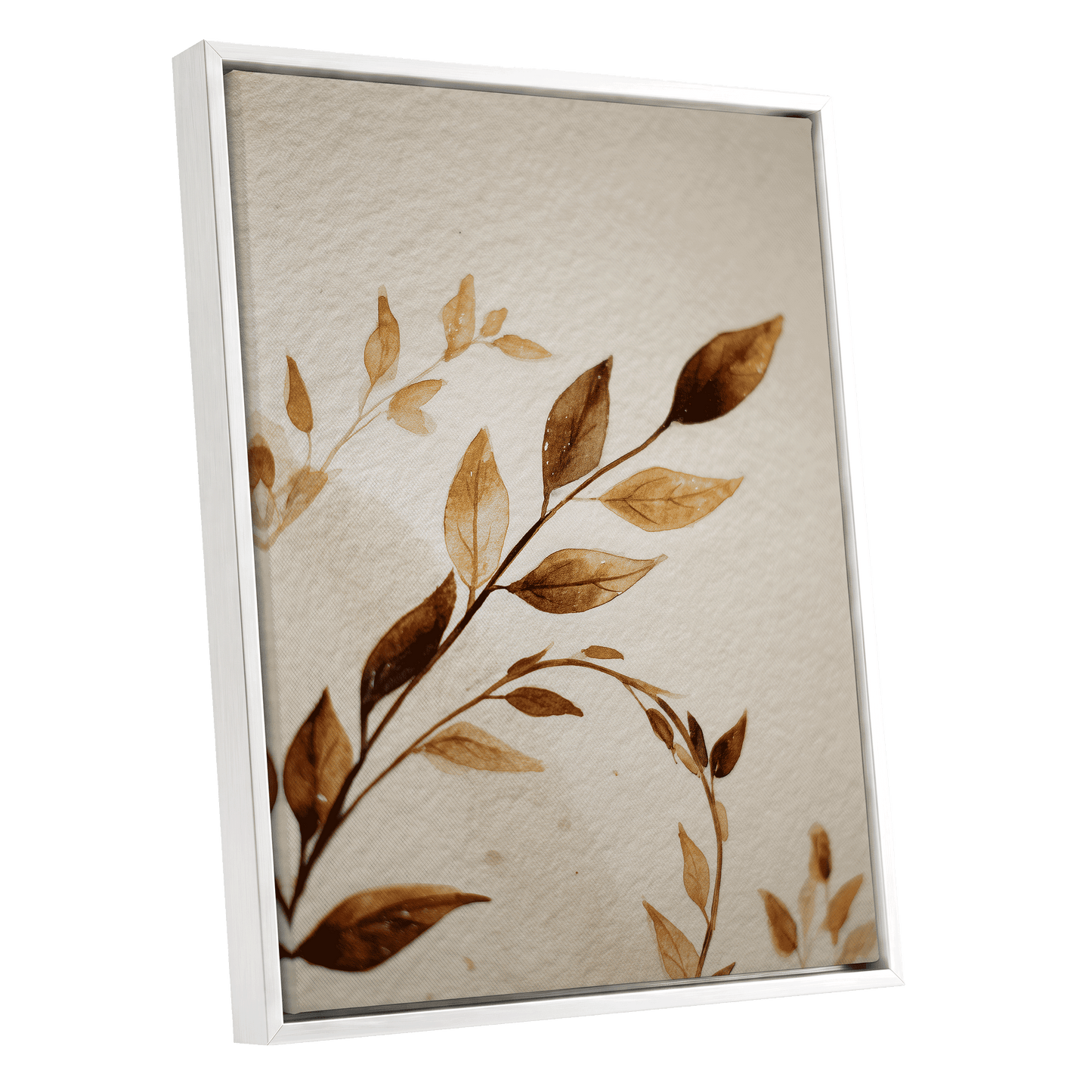 Sepia Leaf Reverie – white framed canvas option
