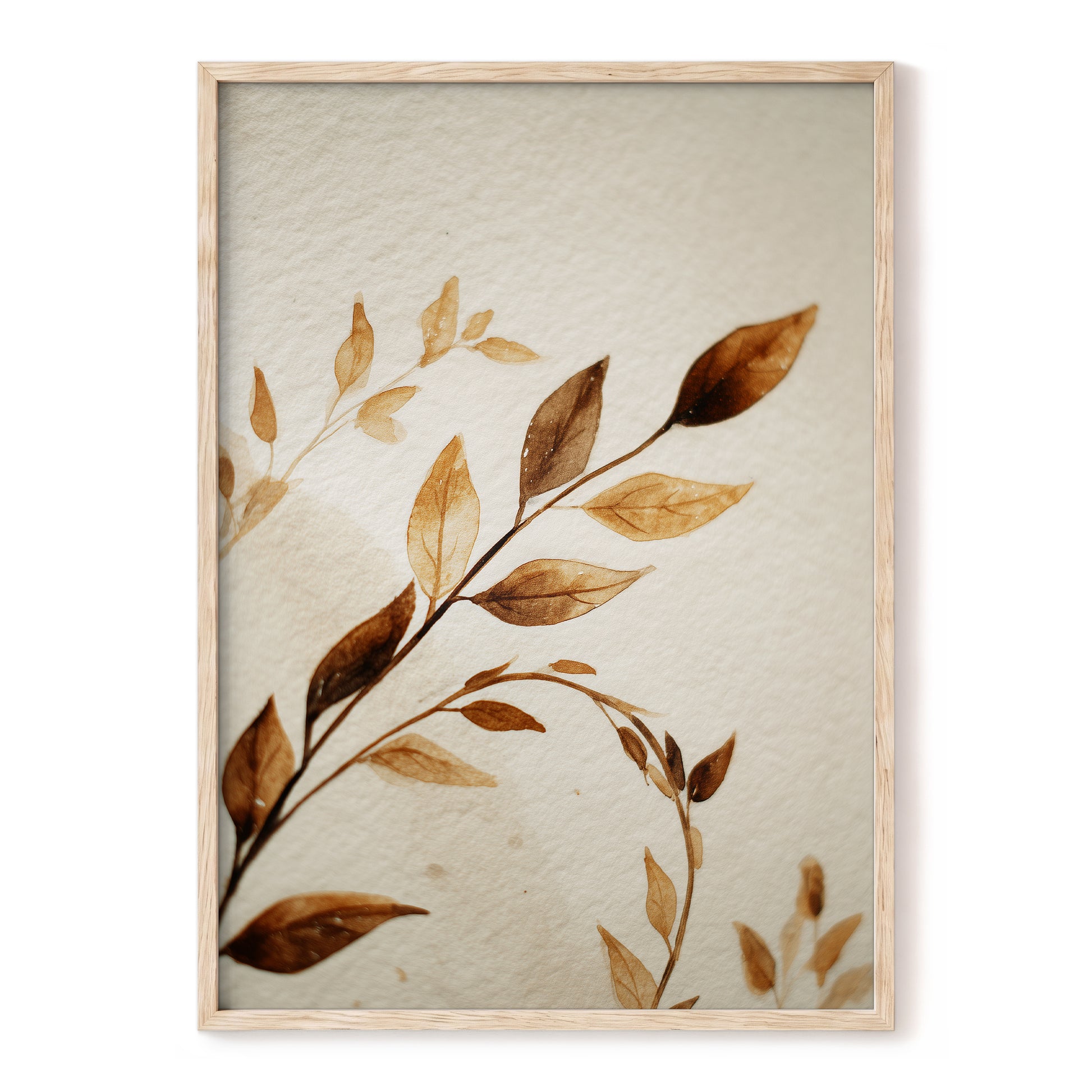Sepia Leaf Reverie – beige, brown, gold nature wall art, front view