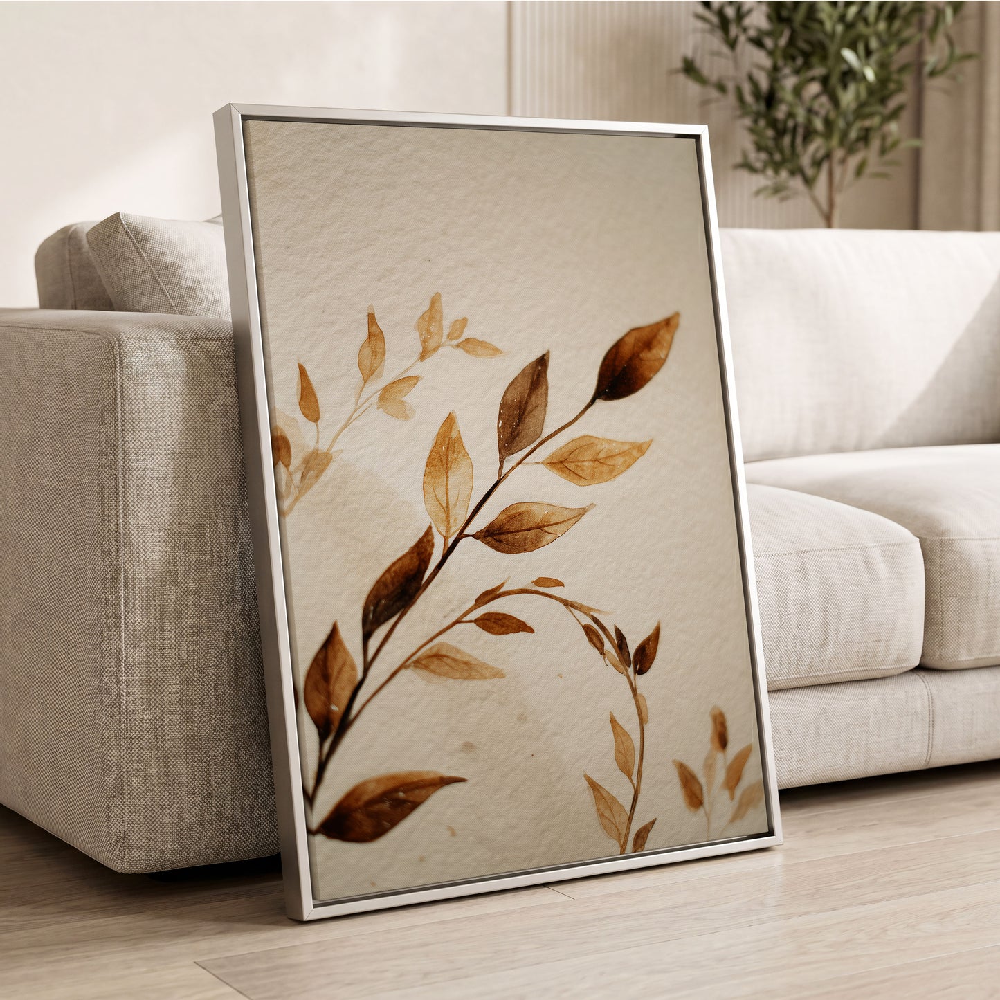 Sepia Leaf Reverie – wall art displayed in a styled interior, gallery view 2