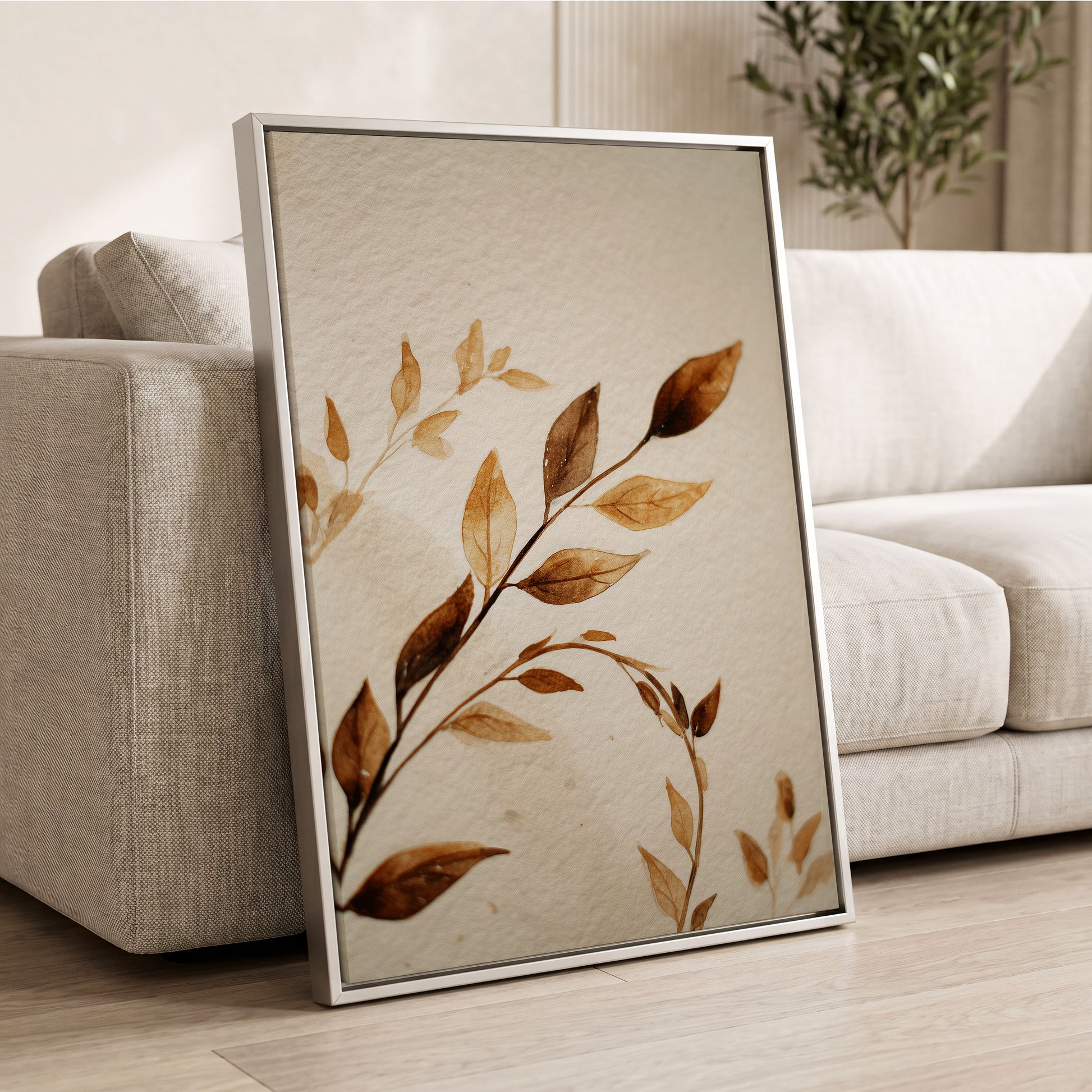 Sepia Leaf Reverie – wall art displayed in a styled interior, gallery view 2