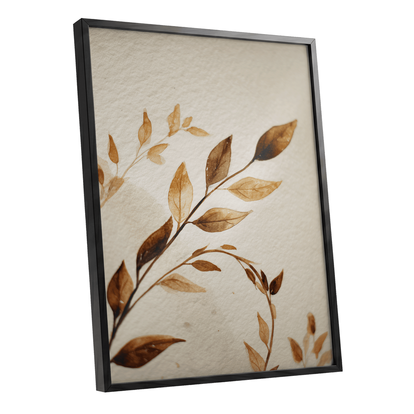 Sepia Leaf Reverie – black framed poster option