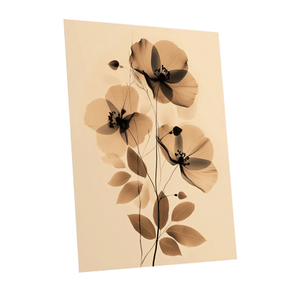Sepia Petal Reverie, black, beige, brown floral wall art shown as a unframed poster wall art print