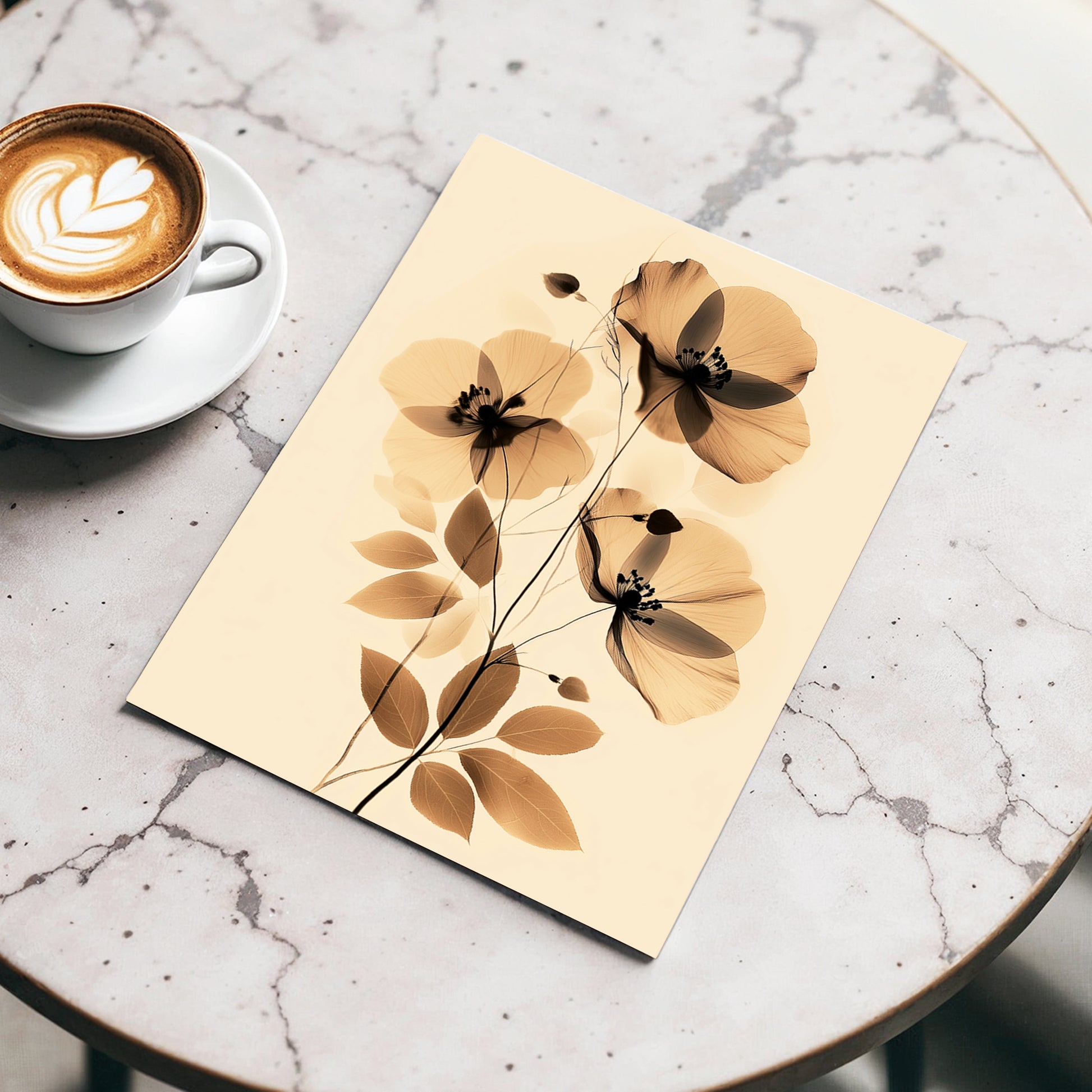 Sepia Petal Reverie, black, beige, brown floral wall art displayed in a styled interior, gallery view 3