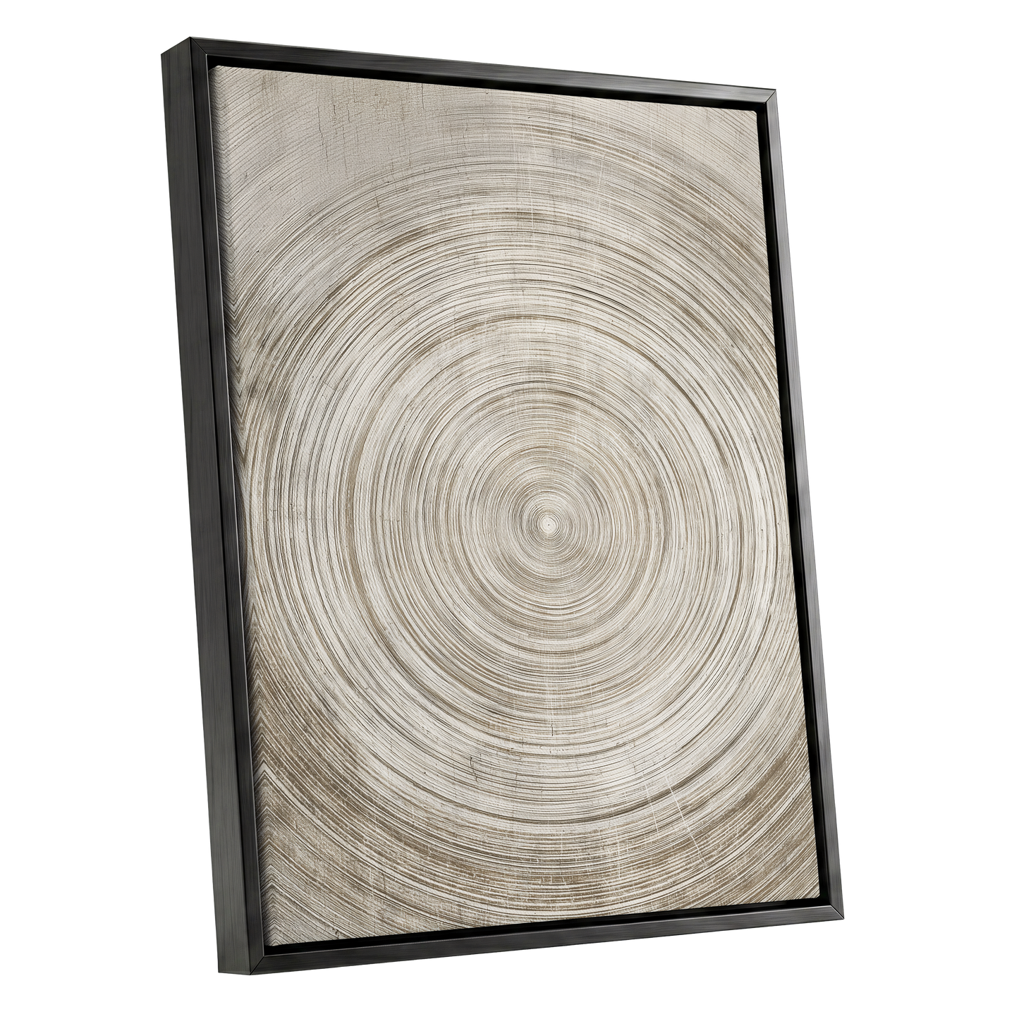 Sepia Pulse, beige, brown, white minimalist wall art shown as a black framed canvas wall art
