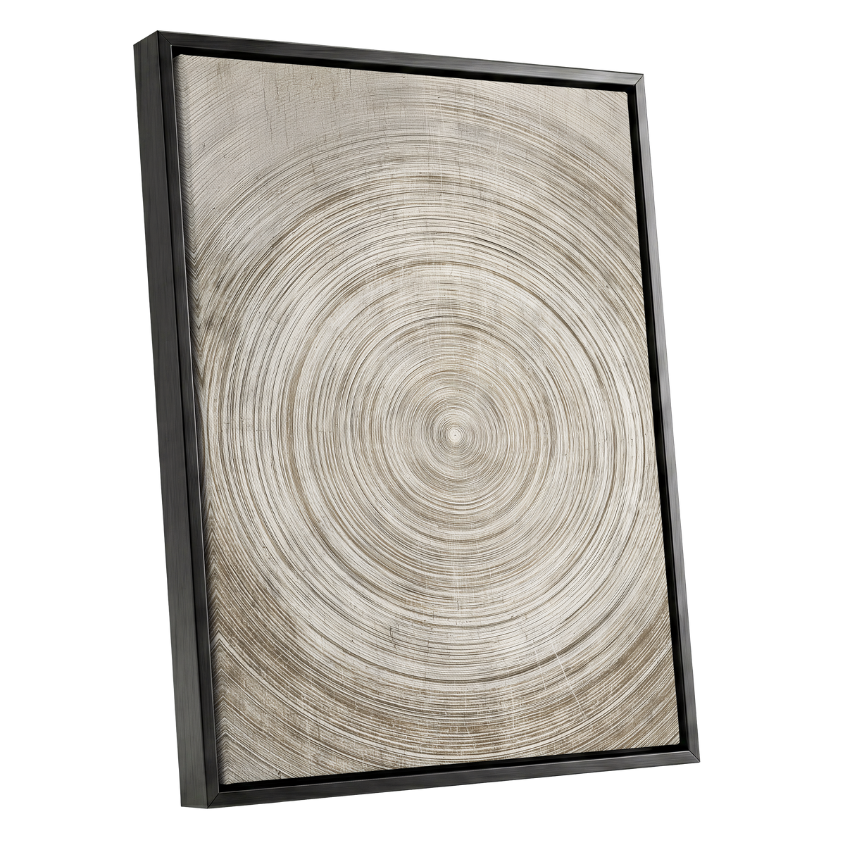 Sepia Pulse, beige, brown, white minimalist wall art shown as a black framed canvas wall art