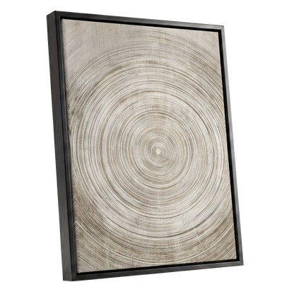 Sepia Pulse, beige, brown, white minimalist wall art shown as a black framed canvas wall art