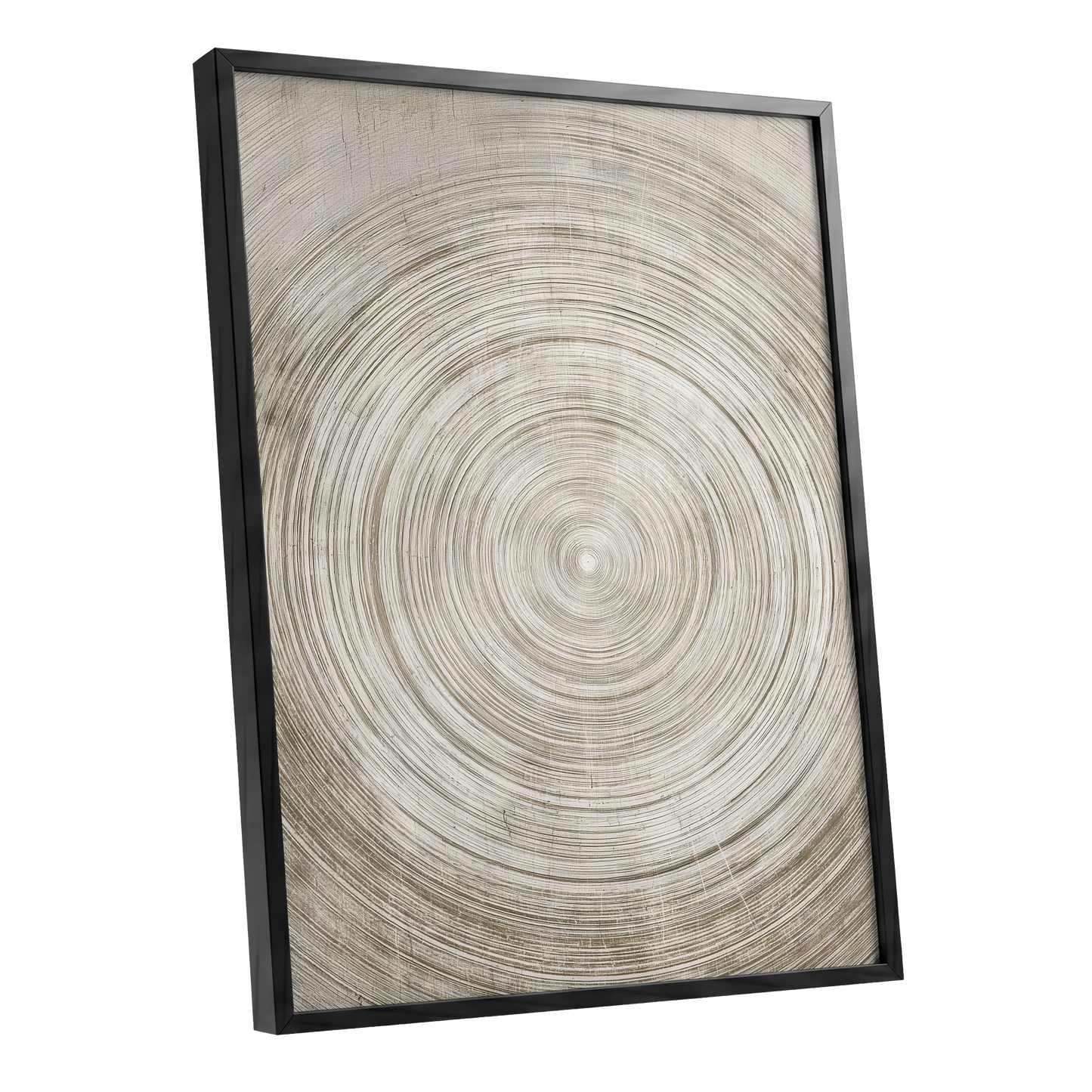 Sepia Pulse, beige, brown, white minimalist wall art shown as a black framed poster wall art print