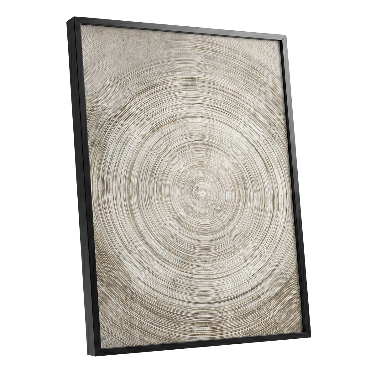 Sepia Pulse, beige, brown, white minimalist wall art shown as a black framed poster wall art print