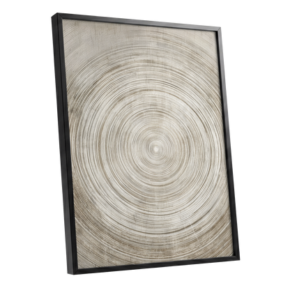 Sepia Pulse, beige, brown, white minimalist wall art shown as a black framed poster wall art print