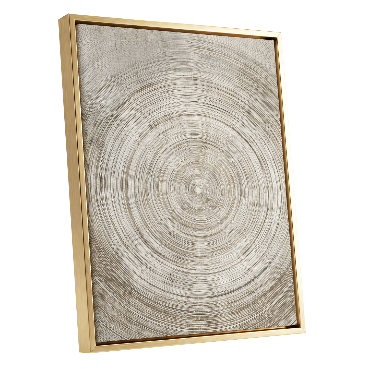 Sepia Pulse, beige, brown, white minimalist wall art shown as a gold framed canvas wall art