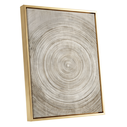 Sepia Pulse, beige, brown, white minimalist wall art shown as a gold framed canvas wall art