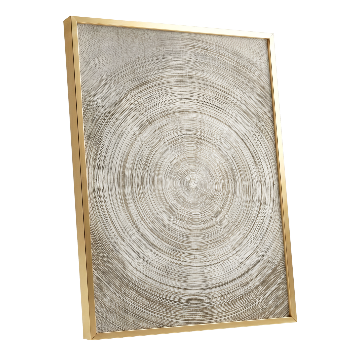Sepia Pulse, beige, brown, white minimalist wall art shown as a gold framed poster wall art print