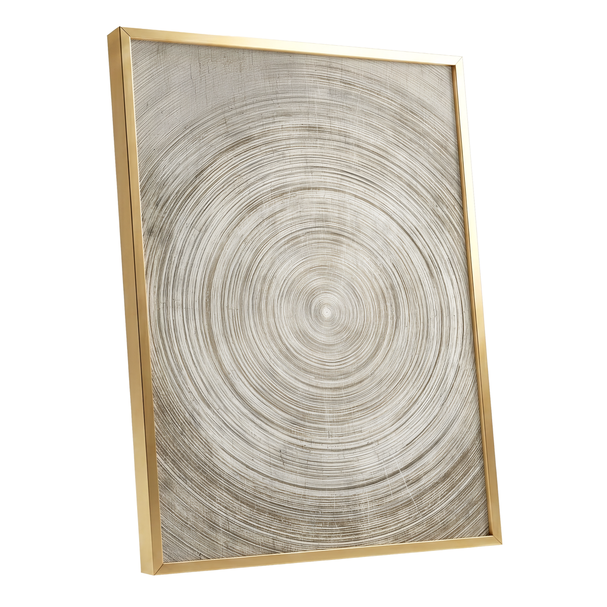 Sepia Pulse, beige, brown, white minimalist wall art shown as a gold framed poster wall art print
