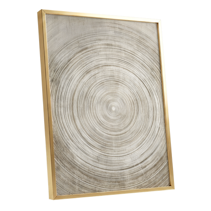 Sepia Pulse, beige, brown, white minimalist wall art shown as a gold framed poster wall art print