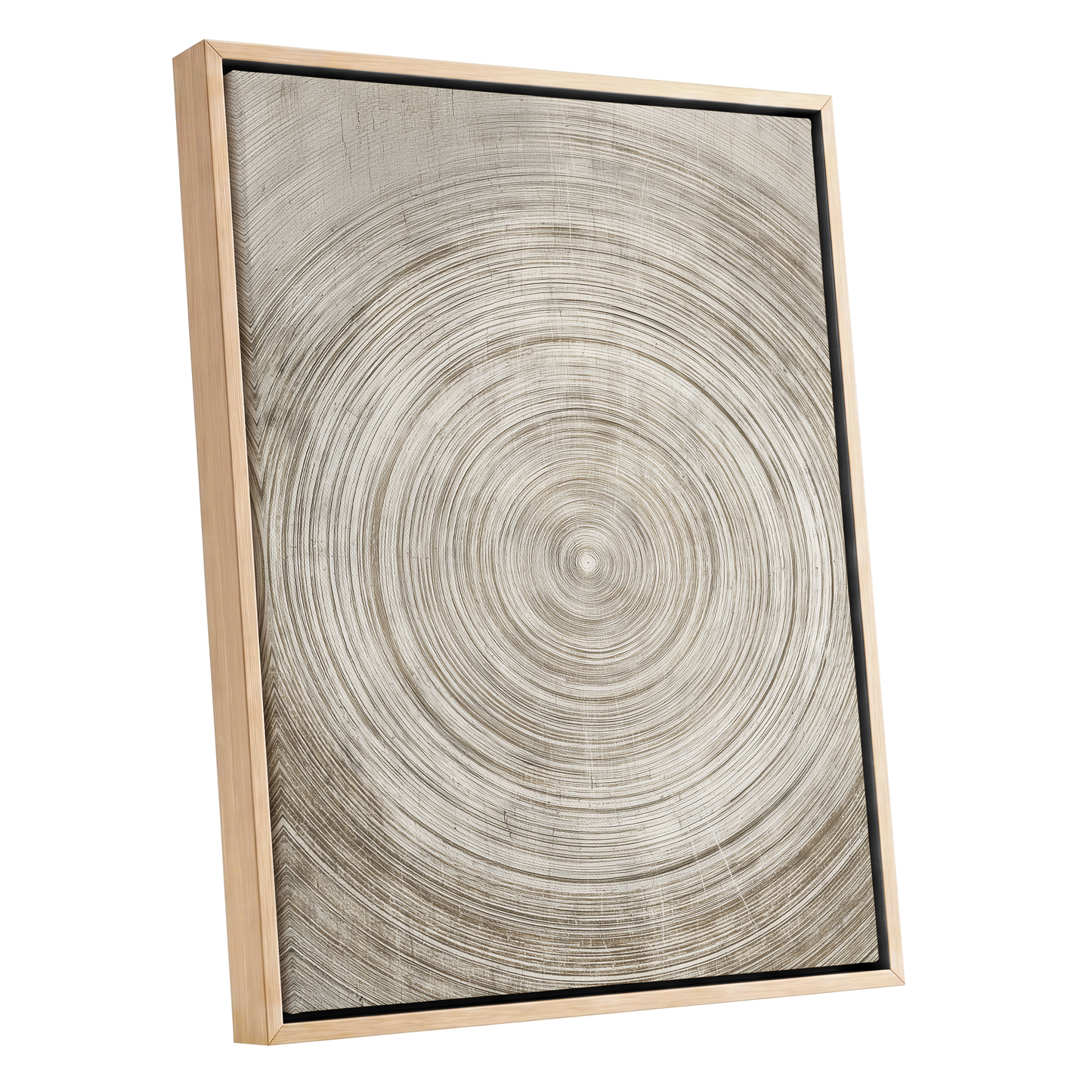 Sepia Pulse, beige, brown, white minimalist wall art shown as a oak framed canvas wall art