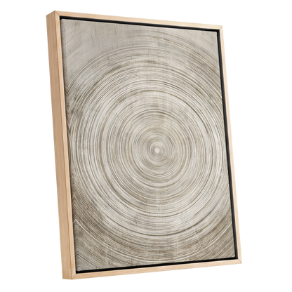 Sepia Pulse, beige, brown, white minimalist wall art shown as a oak framed canvas wall art