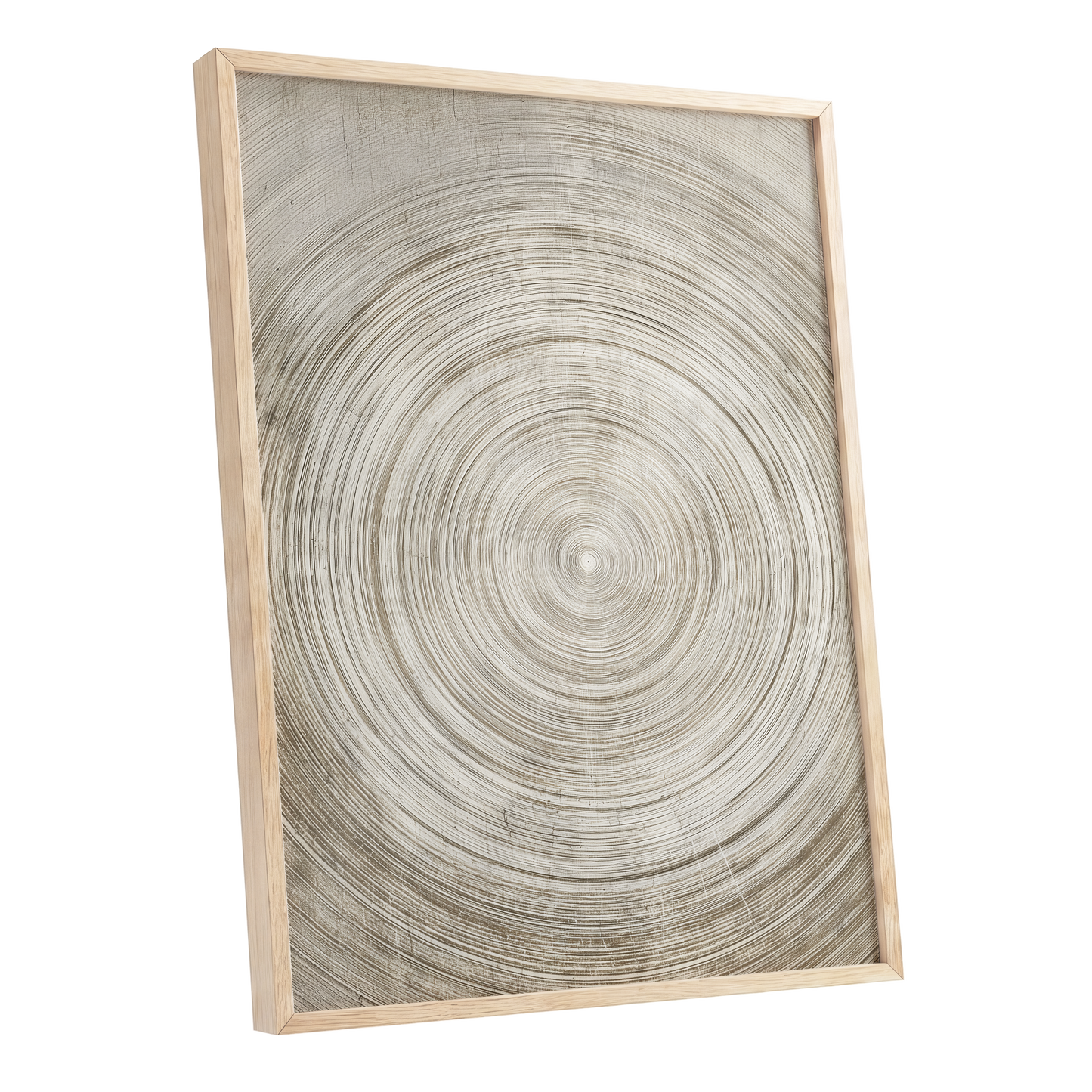 Sepia Pulse, beige, brown, white minimalist wall art shown as a oak framed poster wall art print