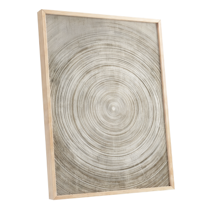 Sepia Pulse, beige, brown, white minimalist wall art shown as a oak framed poster wall art print
