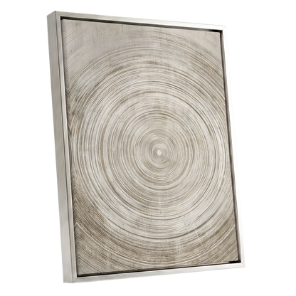 Sepia Pulse, beige, brown, white minimalist wall art shown as a silver framed canvas wall art
